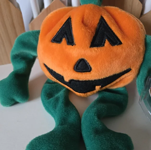 Ty 1998 pumpk'n the pumpkin beanie baby jack-o-lantern tag with cover orange 90s - Picture 12 of 16